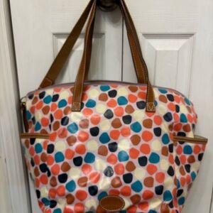 Vintage Fossil Coated Canvas Colorful Polka Dot Women's Tote Bag/Diaper Bag